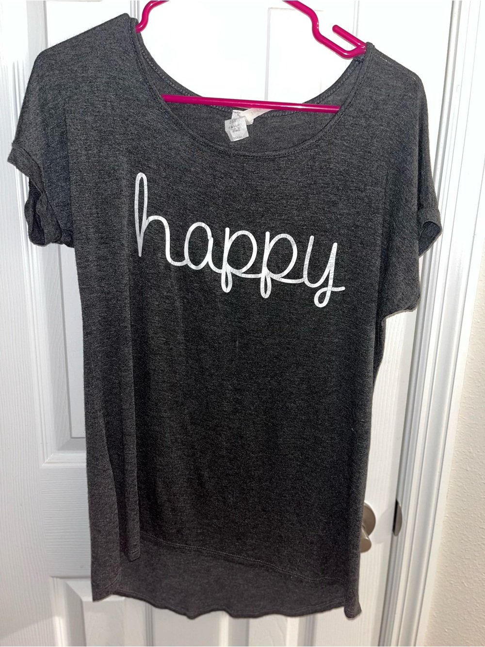 Relaxed 'Happy' Short-Sleeve Tee - Charcoal